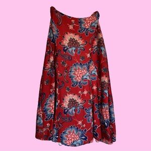 FARM Rio Red Maxi Skirt with Blue and Pink Floral Print